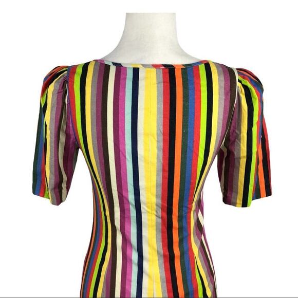 LPA Revolve Puff Sleeve Button Front Multi Striped Linen Mini Dress Size XS - Picture 9 of 16